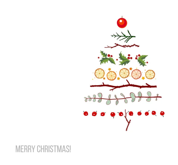 Beyaz Zemin Üzerinde Noel Ağacı Şeklinde Noel Süsleri Olan Tebrik — Stok Vektör