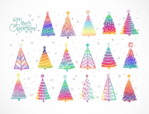 Σύνολο από ζωγραφιές χριστουγεννιάτικο δέντρο ουράνιο τόξο σε λευκό φόντο. — Διανυσματικό Αρχείο