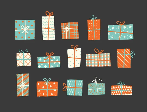 Conjunto Cajas Regalo Navidad Estilo Vintage — Vector de stock