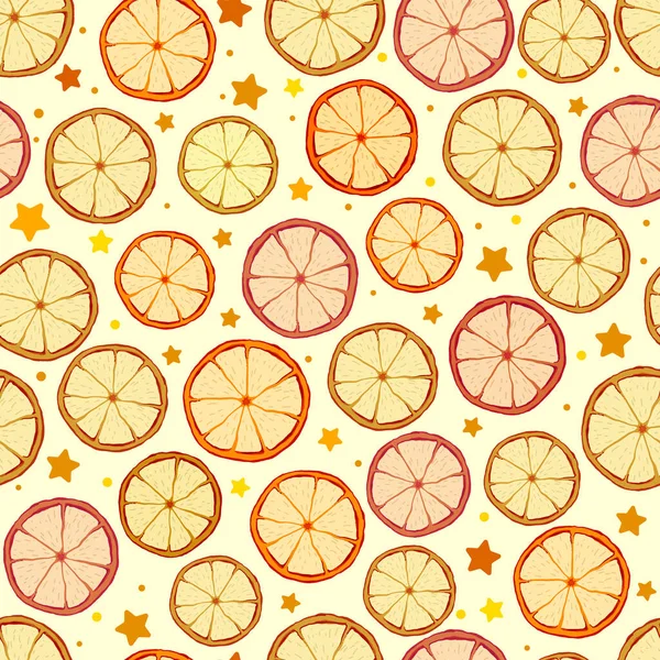 Motif Sans Couture Avec Des Oranges Séchées Citrons Pamplemousses Sur — Image vectorielle