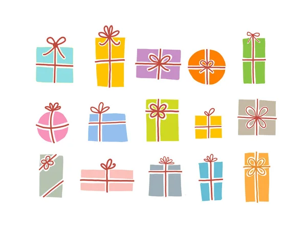 Conjunto Cajas Regalo Navidad Colores Pastel Suaves Sobre Fondo Blanco — Vector de stock