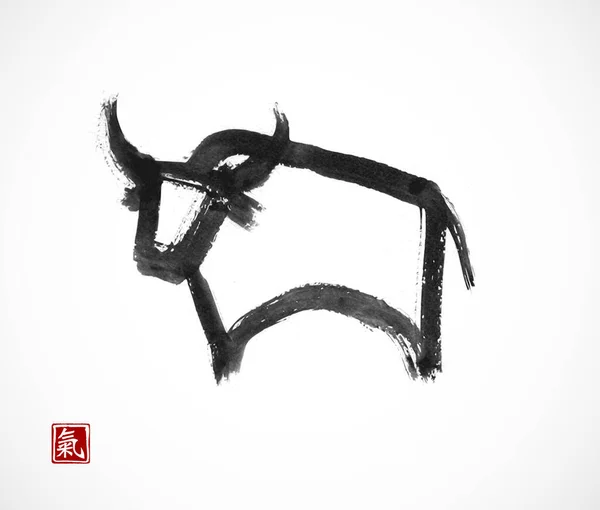 Pintura Tinta Toro Símbolo Chino Año Nuevo 2021 Sobre Fondo — Archivo Imágenes Vectoriales