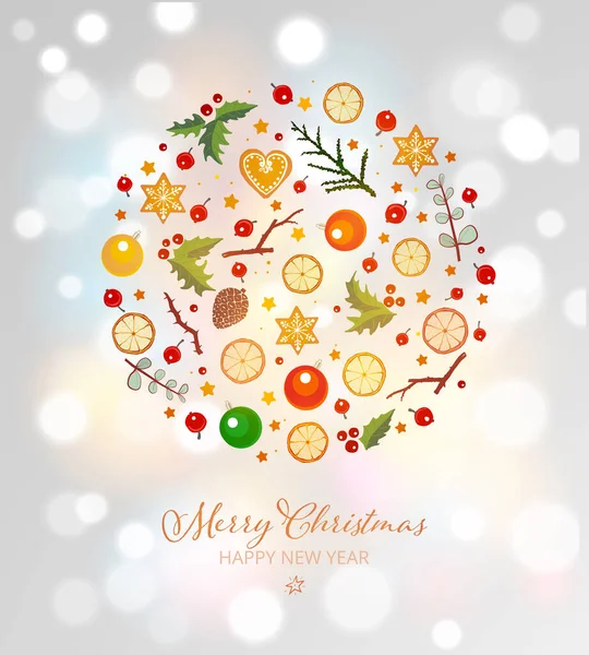 Carte Voeux Avec Décorations Noël Sur Fond Blanc Brillant — Image vectorielle