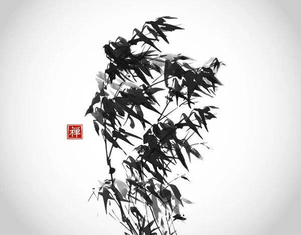 風の中で竹の水墨画 伝統的な東洋の水墨画 遊戯王華 ヒエログリフの訳 Zen — ストックベクタ