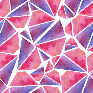 Kusursuz suluboya arka plan. Suluboya üçgenler. Beyaz arka plan. Geometrik şekiller. Baskı kalıbı. Suluboya, grunge desen, üçgen. El boyaması yaz çizimi.