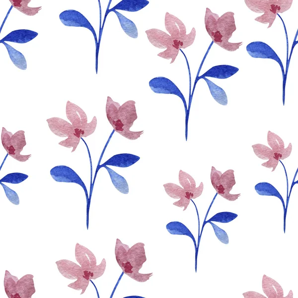 Aquarellmuster Von Blumen Auf Weißem Hintergrund Nahtloses Muster Bettwäsche Bedrucken — Stockfoto