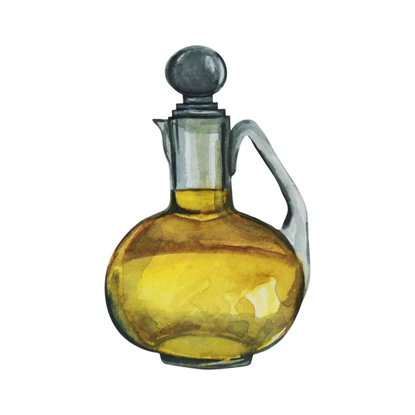 Акварельна Пляшка Оливкової Олії Ілюстрація Намальована Акварельною Фарбою Вручну Білий — стокове фото