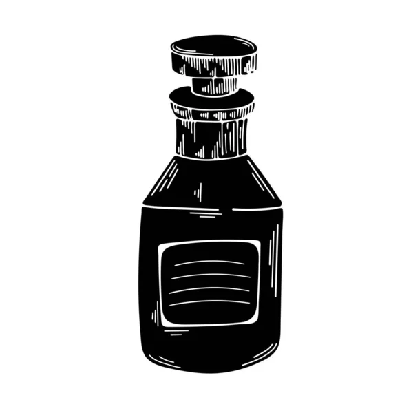 白い背景にベクトル要素 ポーション付きボトルのイラスト ウェブサイト 印刷のための黒と白のスケッチ アイコン — ストックベクタ