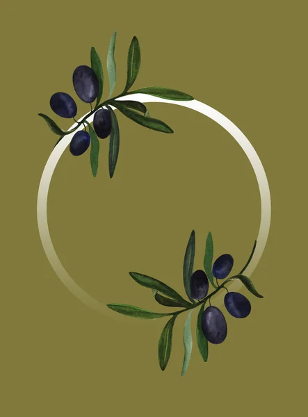 Akvarellkort Grattis Semestern Illustration Växter Olivbakgrund Olivträd För Hälsosam Mat — Stockfoto