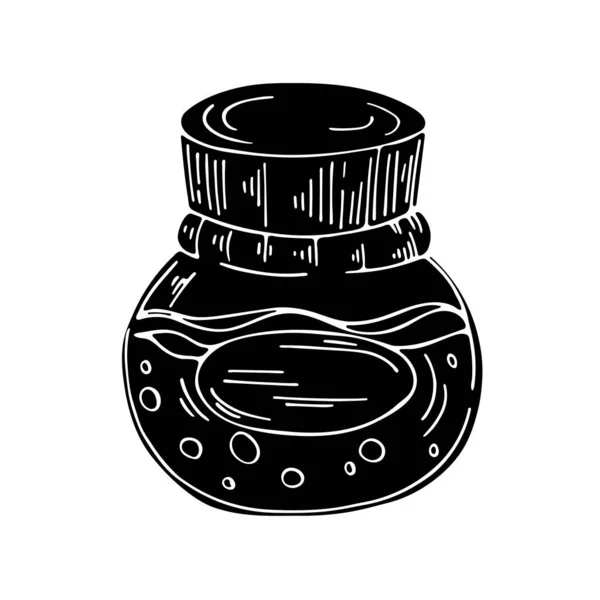 白色背景上的向量元素 用药水装饰瓶子的图解 纺织品 印刷品的黑白草图 — 图库矢量图片