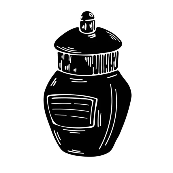 白い背景にベクトル要素 ポーション付きボトルのイラスト ウェブサイト 印刷のための黒と白のスケッチ アイコン — ストックベクタ