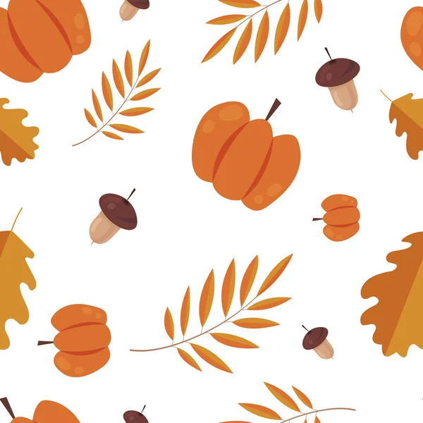 Vector Seamless Pattern Image Acorns Pumpkins Oak Leaves White Background — Stock Vector