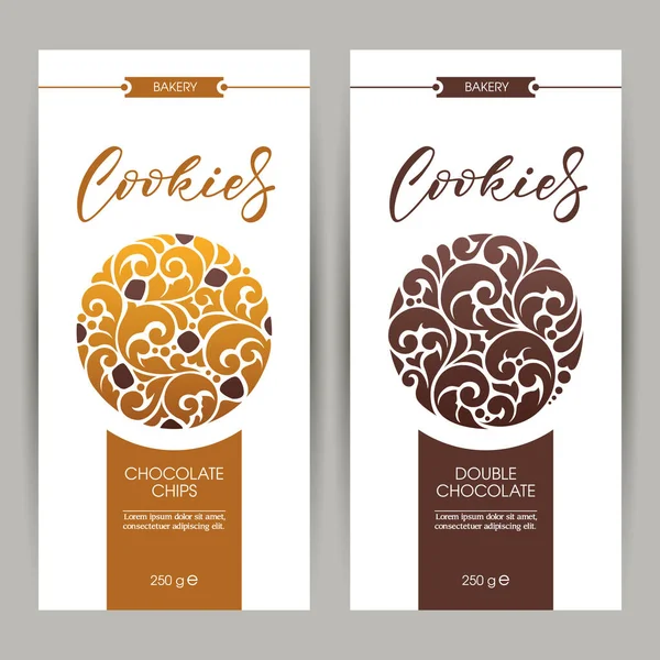 Conjunto vetorial de modelos cookies embalagem, rótulo, banner, cartaz, identidade, branding —  Vetores de Stock