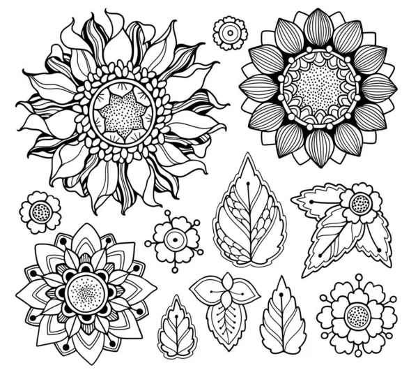 Summer, autumn garden design elements set in doodle style — Stockový vektor