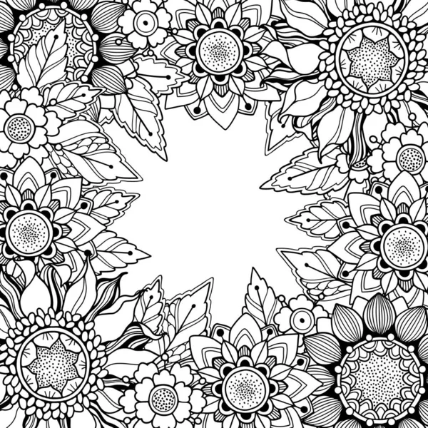 Magische bloemen frame in doodle stijl Rechtenvrije Stockvectors