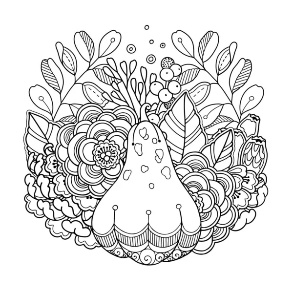 Pumpa med blommor och blad vektor illustration — Stock vektor