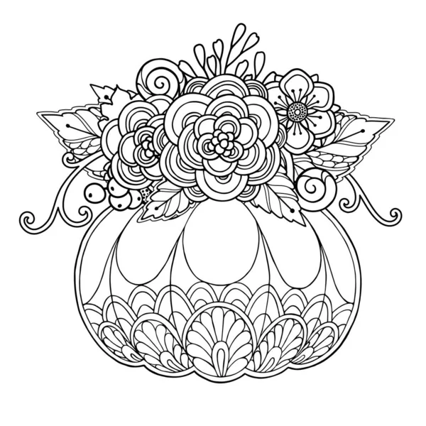 Vector otoño arreglo de calabaza floral en estilo doodle — Vector de stock