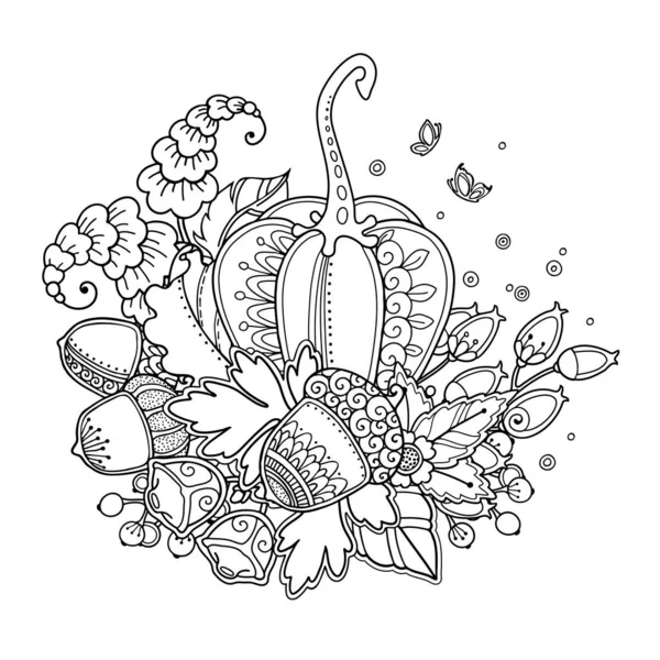 Autumn pumpkin and oak floral composition, vector illustration — Vector de stock