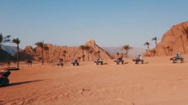 Dörtlü bisiklet yarışçılar çöl sürüş grubu. Şarm El-Şeyh, Mısır, Afrika