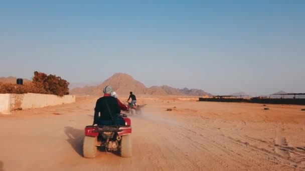 Group Quad Bike Racers Driving Desert Sharm Sheikh Egypt Africa — Stock Video