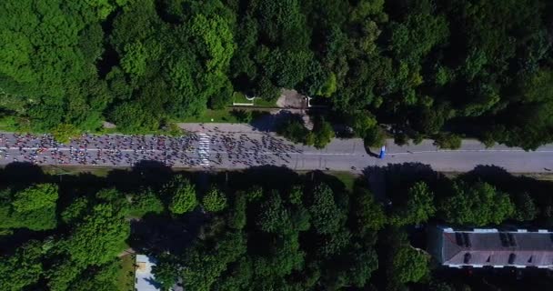 Luftaufnahme Von Marathonläufern Auf Asphaltstraße — Stockvideo