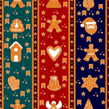Neşeli Noel kesintisiz dikey kenarlık desen. Gingerbreads. Mutlu kış tatil afişi. Yeni yıl. Tatil afiş