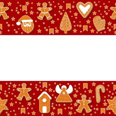 Noel gingerbread çerezleri bir dikdörtgen çerçeve yapma. Vektör çizim. Mutlu kış tatil afişi. Yeni yıl. Noel tatil afiş