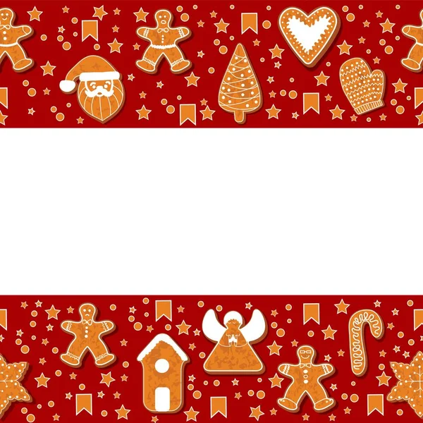 Noel gingerbread çerezleri bir dikdörtgen çerçeve yapma. Vektör çizim. Mutlu kış tatil afişi. Yeni yıl. Noel tatil afiş