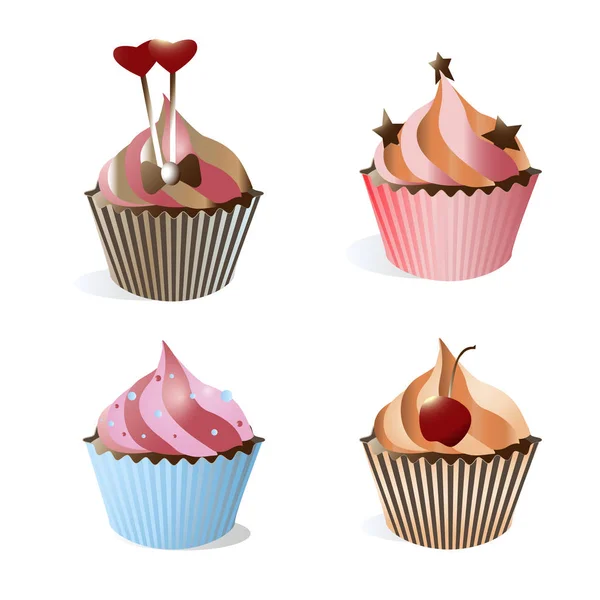 Εικονογράφηση διάνυσμα από τέσσερα γλυκά cupcakes γενέθλια — Διανυσματικό Αρχείο