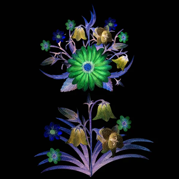 Fiori di campo in acquerello. Illustrazioni floreali. Mazzi di fiori boemi — Foto Stock