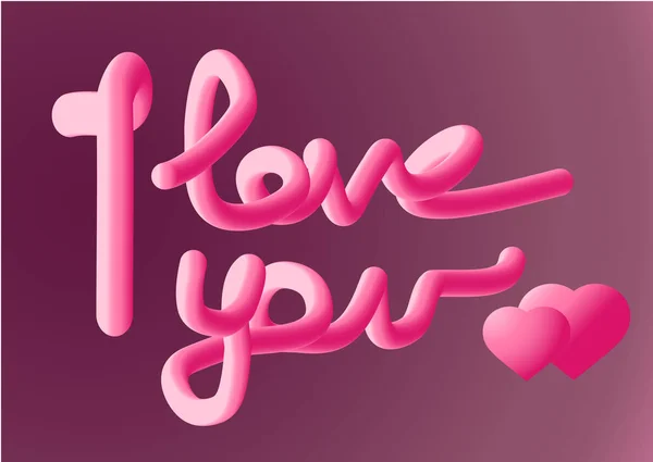 Te amo con letras hermosas, texto con 2 corazones rosados. Gráficos vectoriales — Vector de stock