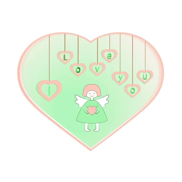 Un ángel con un corazón en sus manos. Mapa vectorial con una señal de que te amo. Ilustración vectorial. Feliz día de San Valentín — Vector de stock