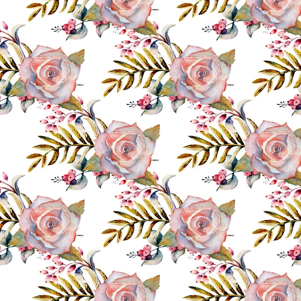 Seamless modeli. Çiçek dallar kümesi. Pembe gül çiçek, yeşil yaprakları, kırmızı. Çiçekli düğün kavramı. Çiçek afiş, davetiye. Tebrik kartı ve davetiye tasarım için suluboya düzenlemeler.