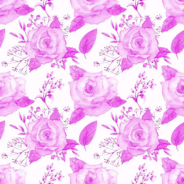 Nahtloses Muster Reihe Von Blumenzweigen Rosenblüte Blätter Hochzeitskonzept Mit Blumen — Stockfoto