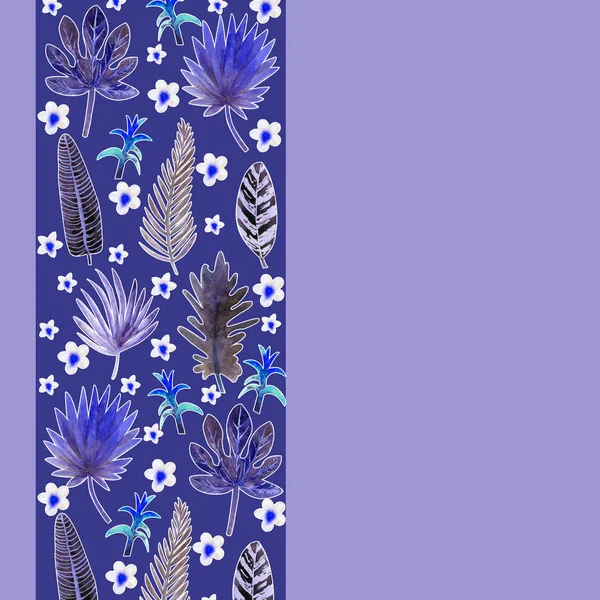 Акварель из красочных тропических листьев. Для приглашений, поздравительных открыток и обоев. голубой тон — стоковое фото