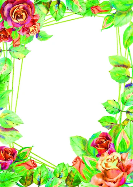 黑玫瑰的花朵，绿叶，成分。框架的垂直方向。婚礼花的概念。花海报，邀请函用于问候设计的水彩合成 — 图库照片