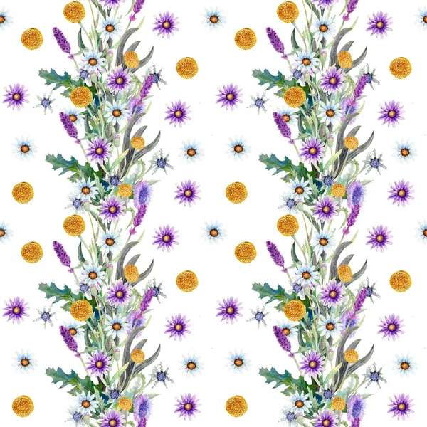 Wild flowers background. Seamless pattern. Wild flowers background Watercolor. — Stock Photo, Image