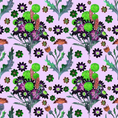 Tarla çiçekleri. Yaz resmi. Suluboya illüstrasyon. Ambalaj tasarımı, davetiye, kumaş, Duvar Kağıdı, vb. öğesi Yeşil arka plan.