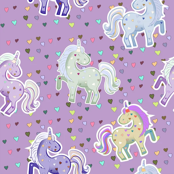 Unicorns in pastel colors on the background of hearts. illustration. Seamless pattern for Valentine s Day. — Stock Photo, Image