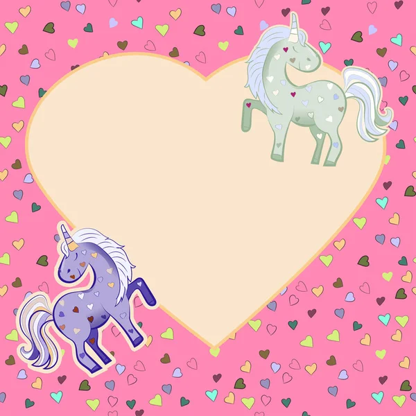 Unicorni in colori pastello sullo sfondo dei cuori. grafica. Struttura a forma di cuore. Illustrazione per San Valentino . — Foto Stock