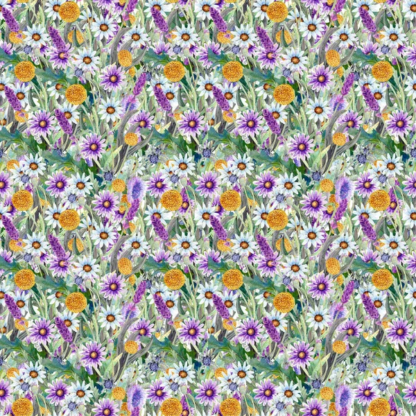 Fondo de flores silvestres. Patrón sin costuras. Fondo flores silvestres Acuarela . — Foto de Stock