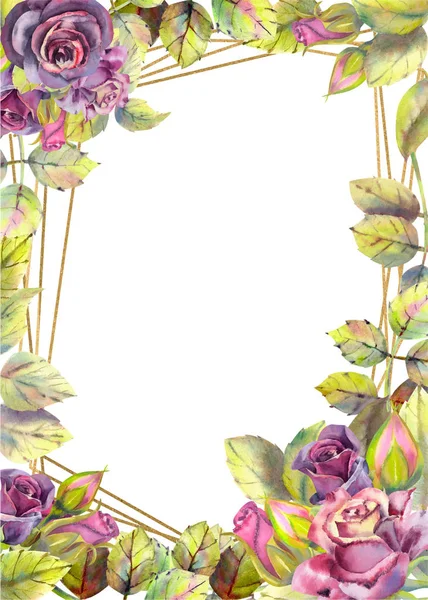 Marco vertical con flores de rosas de la oscuridad. Composiciones para tarjetas de felicitación o invitaciones. Ilustración vectorial — Archivo Imágenes Vectoriales