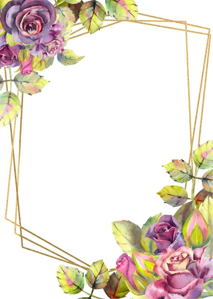 Verticaal frame met bloemen van rozen van het donker. Composities voor wenskaarten of uitnodigingen. Vector illustratie — Stockvector