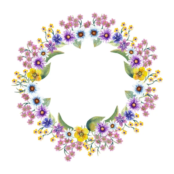 Romantický rám s divokými květy. Navrhnout přání na uvítanou nebo pozvání. Vektorová ilustrace — Stockový vektor