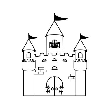 Boyama kitabı. Peri Prenses kale. Çocuk etkinliği çalışma sayfası. Çocuk sanat oyunu. Vektör çizimi.