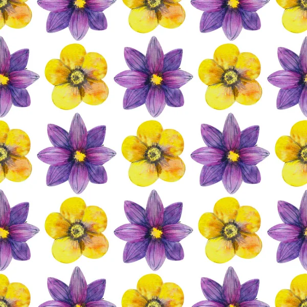 Seamless pattern with wildflowers on white background. Floral pattern for Wallpaper or fabric. Watercolor illustration. Element of packaging design, invitations, cards, etc