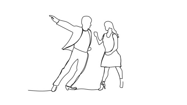 ダンスペア 男性と女性の動きの概要 白と黒と緑の背景で踊るカップルのアニメーション — ストック動画