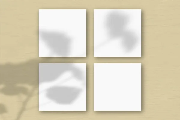 Négyzet Alakú Fehér Texturált Papír Sárga Fal Háttér Mockup Overlay — Stock Fotó