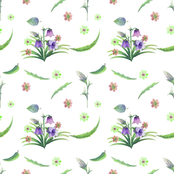 Seamless Pattern Spring Flowers Leaves Hand Drawn Background Floral Pattern — Stock Photo, Image