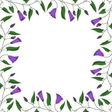 Çiçek çerçevesi. Çayırdaki yapraklar ve çiçekler. Vektör illüstrasyonu.